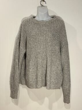 A New Day Chunky Waffle Knit Crewneck Oversized Slouchy Pullover Sweater Grey L